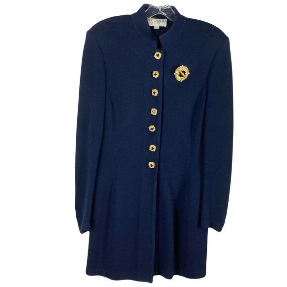 ST.JOHN Collection by Marie Grey Jacket Coat 10 Gold Crest Buttons Santana Knit - Picture 1 of 16